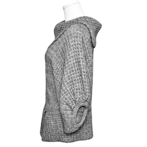 Fabiola Anthropologie Gray Cable Knit Split Cowl Neck Batwing Sweater Small Boho - Picture 4 of 9